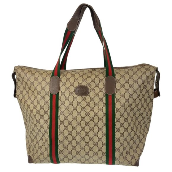 Authentic Gucci XL Travel Tote Supreme Web Canvas Boston Bag Duffle Sherry Purse - Picture 2 of 9